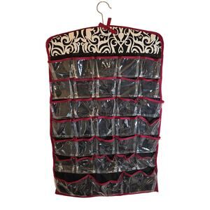 Hanging Jewelry Organizer Double Sided Multi Pocket Floral Black White Organize